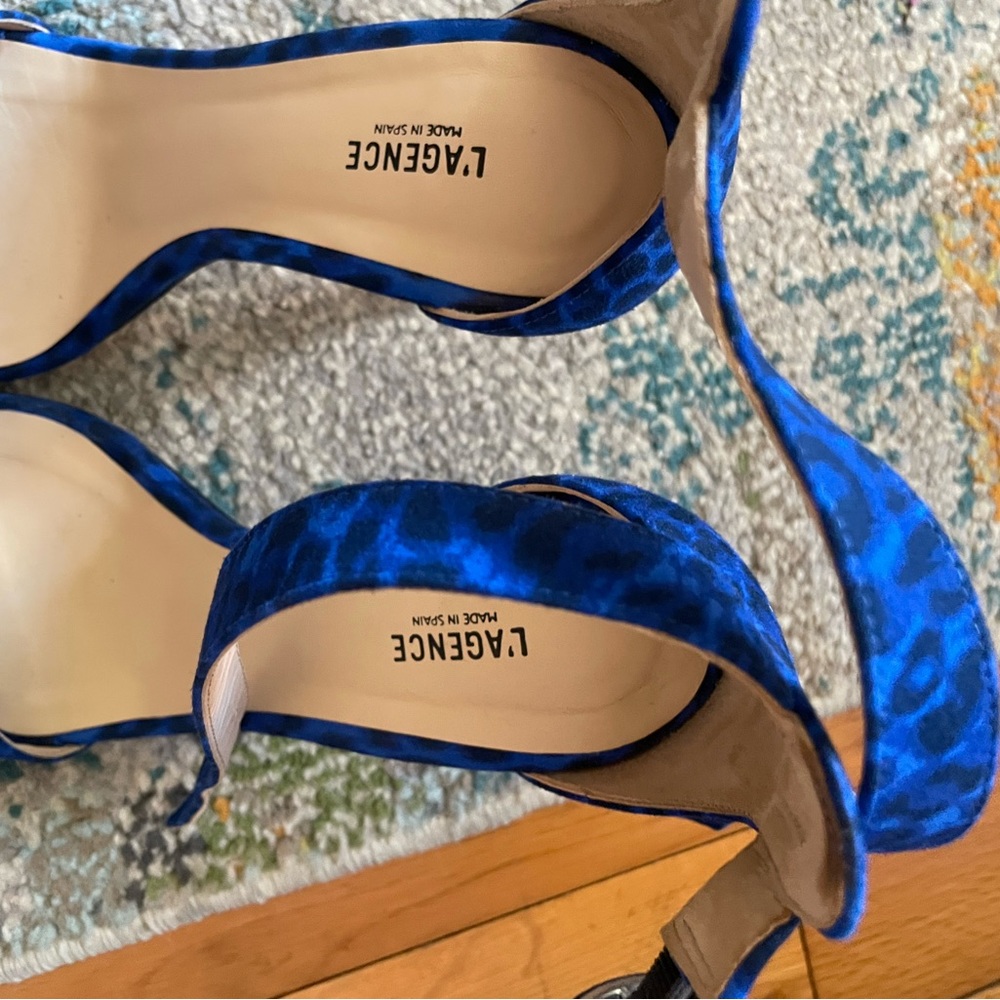 💕  L'AGENCE Gisele II Leopard Velvet Sandals-Cobalt Blue - Picture 5 of 5